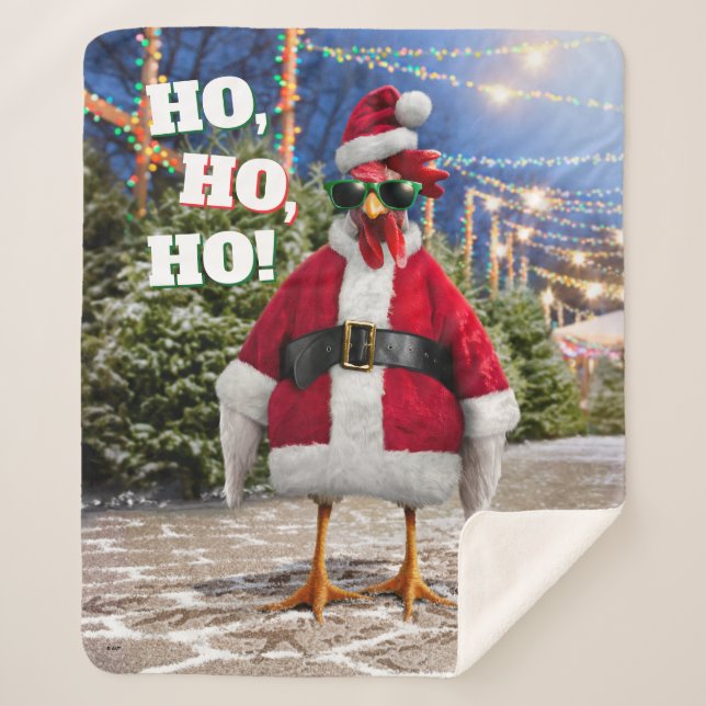 Santa Chicken Sherpa Blanket (Front)