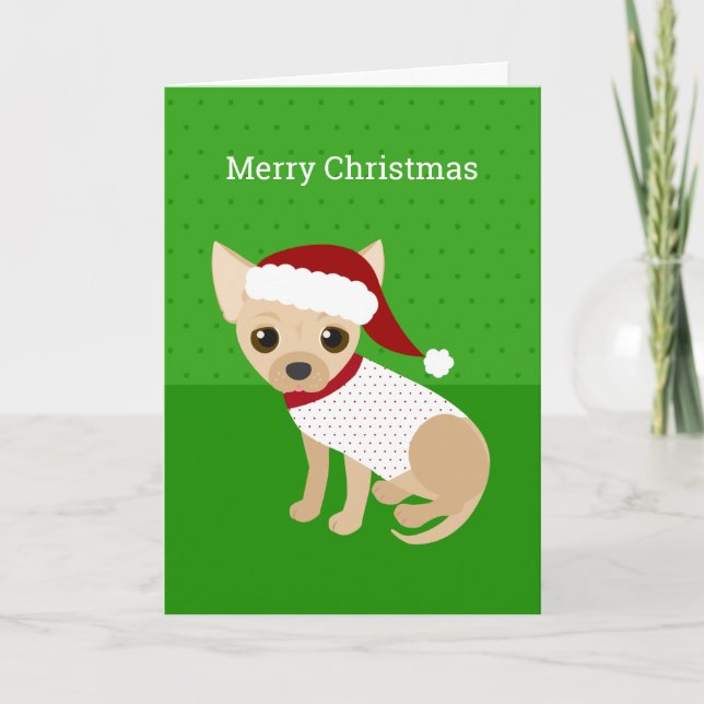 Santa Chihuahua Green Holiday Card (Front)