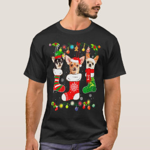 Santa Chihuahua Puppy Christmas Lights Socks Xmas T-Shirt