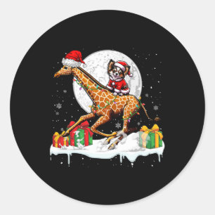 Santa Chihuahua Riding Giraffe Christmas Owner Kid Classic Round Sticker