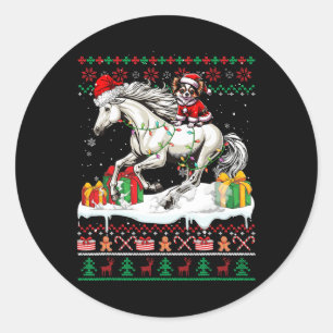 Santa Chihuahua Riding Horse Christmas Sweater Lov Classic Round Sticker