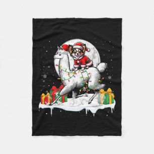 Santa Chihuahua Riding Llama Christmas Owner Kids Fleece Blanket