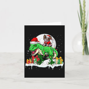 Santa Chihuahua Riding T-rex Christmas Owner Kids Card