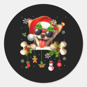 Santa Chihuahua Sungles Cute Bone Xmas Owner Kids  Classic Round Sticker