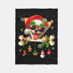 Santa Chihuahua Sungles Cute Bone Xmas Owner Kids Fleece Blanket