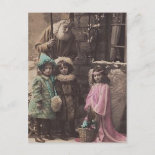 Santa, Children, Angel vintage Christmas postcard