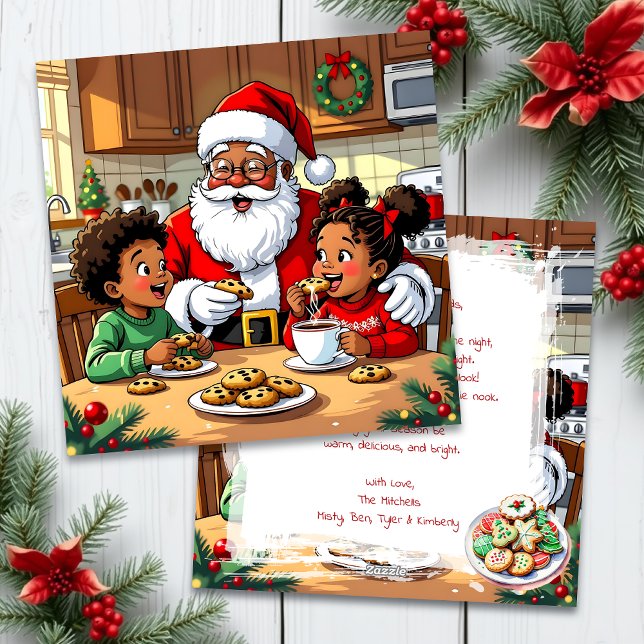 Santa & Children Eating Cookies & Cocoa Christmas Holiday Card (Creator Uploaded)