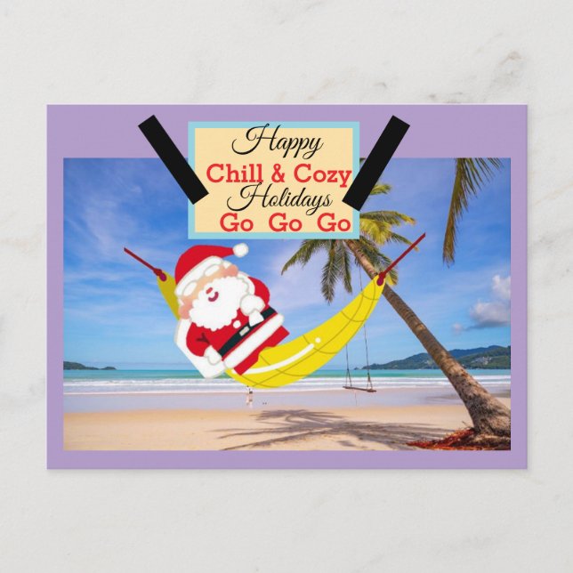Santa chilling out hammock & palm trees postcard (Front)