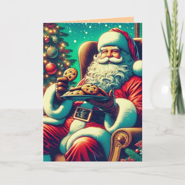 Santa Chocolate Chip Cookies | Vintage Christmas Card (Front)