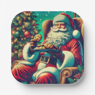 Santa Chocolate Chip Cookies   Vintage Christmas Paper Plate