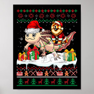Santa Chow Chow Riding Axolotl Christmas Sweater L Poster