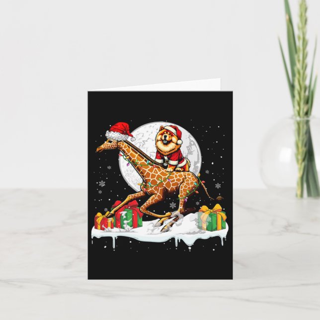 Santa Chow Chow Riding Giraffe Christmas Owner Kid Card (Front)