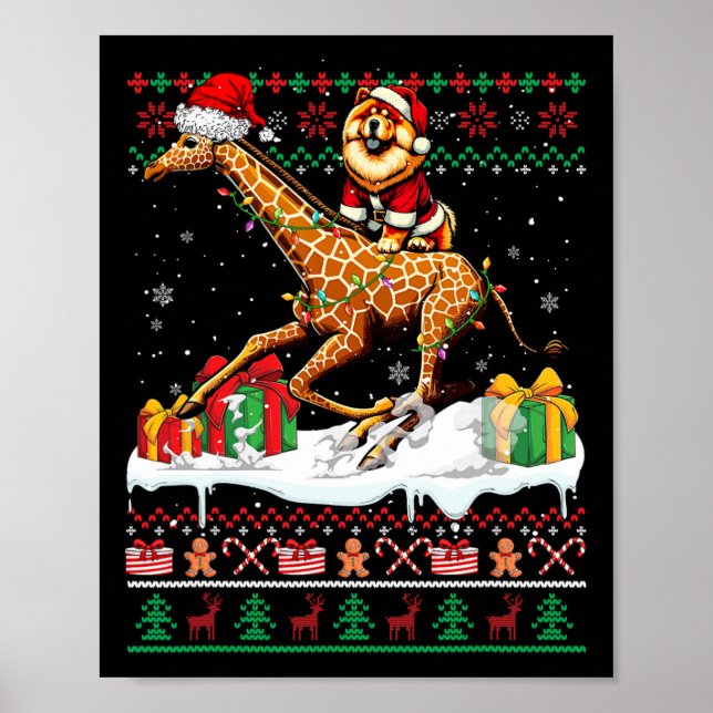 Santa Chow Chow Riding Giraffe Christmas Sweater L Poster (Front)