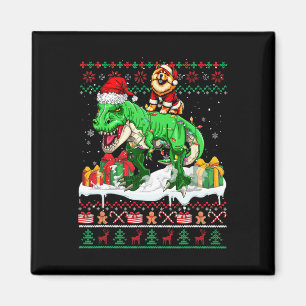 Santa Chow Chow Riding T-rex Christmas Sweater Lov Magnet