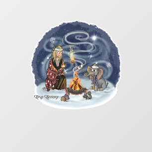 Santa Chris & Wilbur Fireside Friends Window Cling