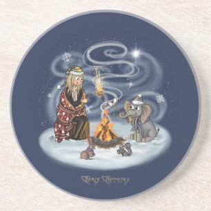 Santa Chris & Wilbur Fireside Sandstone Coaster