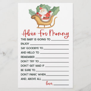 Santa Christmas Advice Baby Shower Game Activity Stationery