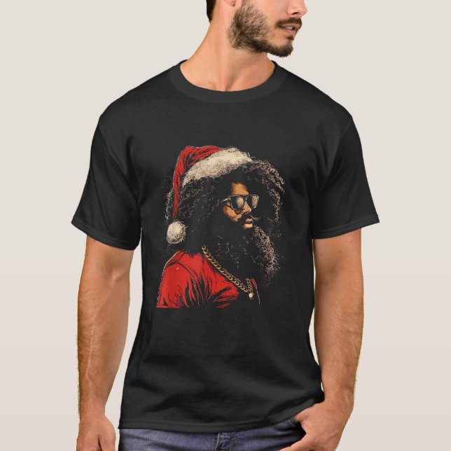 Santa Christmas African American Pyjamas Cool Blac T-Shirt (Front)