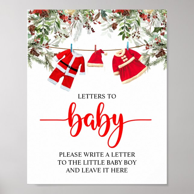 Santa Christmas Baby Shower Letters to Baby Sign (Front)