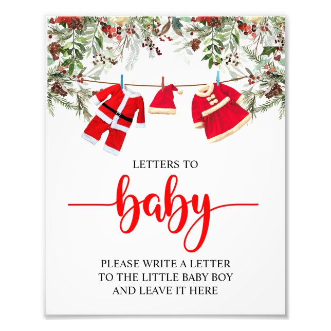 Santa Christmas Baby Shower Letters to Baby Sign (Front)