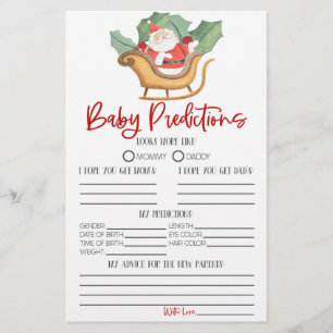 Santa Christmas Baby Shower Predictions Activity Stationery