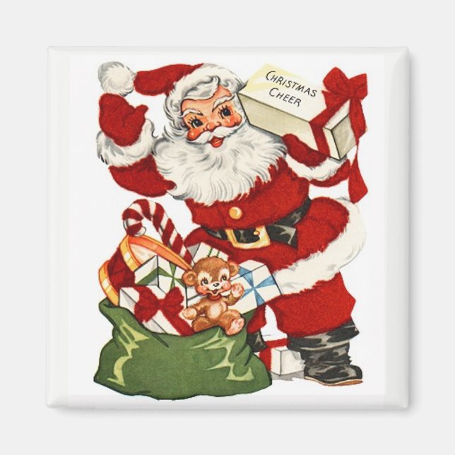 Santa & Christmas Cheer Vintage Magnet (Front)