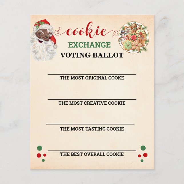 Santa Christmas Cookie Exchange Voting Card (Front)