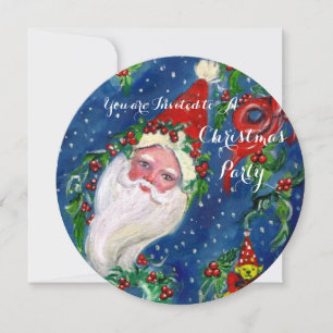 SANTA,CHRISTMAS CROWNS,HOLLYBERRIES HOLIDAY PARTY INVITATION