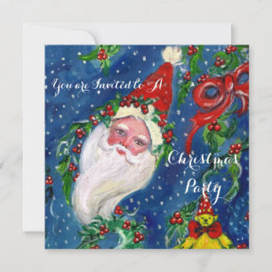 SANTA,CHRISTMAS CROWNS,HOLLYBERRIES HOLIDAY PARTY INVITATION