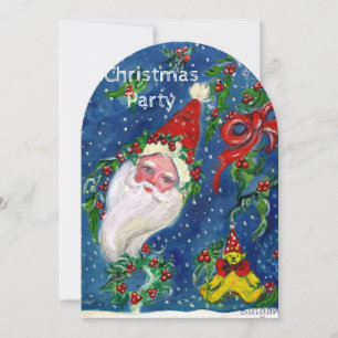 SANTA,CHRISTMAS CROWNS,HOLLYBERRIES HOLIDAY PARTY INVITATION