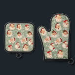 Santa Christmas Decoupage Vintage Damask Oven Mitt & Pot Holder Set<br><div class="desc">This design may be personalised by choosing the customise further option. You may also transfer onto other items. Contact me at colorflowcreations@gmail.com or use the chat option at the top of the page if you wish to have this design on another product or need assistance. See more of my designs...</div>