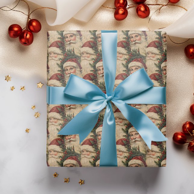 Santa Christmas Decoupage Vintage  Wrapping Paper (Creator Uploaded)