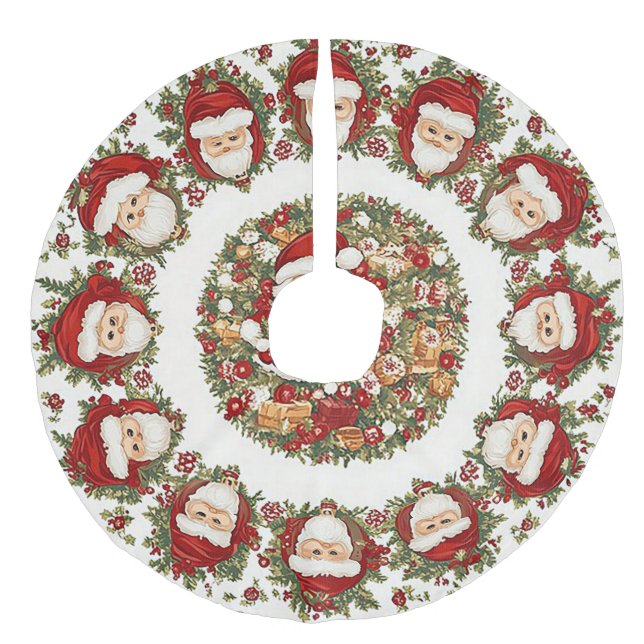 “Santa Christmas Design” Faux Linen Tr Tree Skirt (Front)