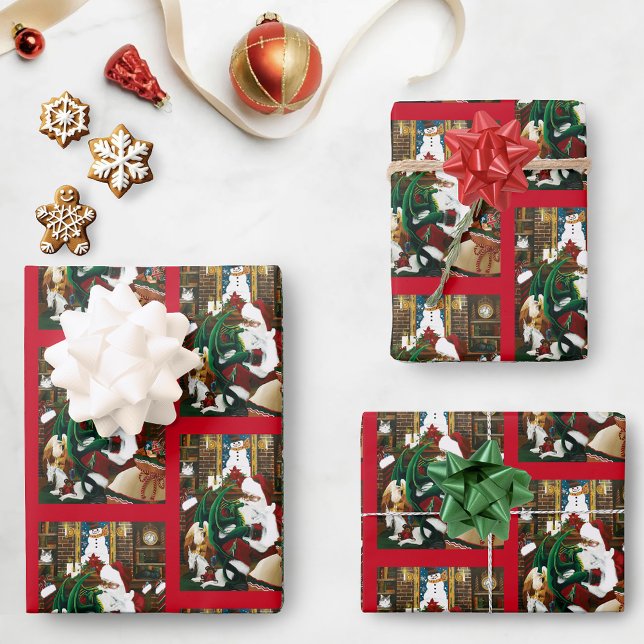 Santa Christmas Dragon Fantasy Wrapping Paper Sheet (Creator Uploaded)
