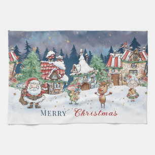 Santa Christmas Elf Rudolph  Tea Towel