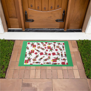 Santa Christmas Elves green doormat