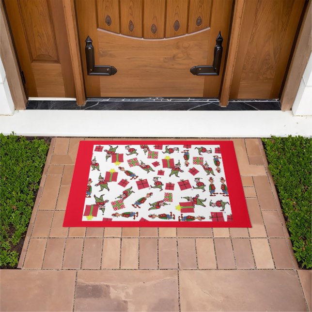 Santa Christmas Elves red doormat (Outdoor)