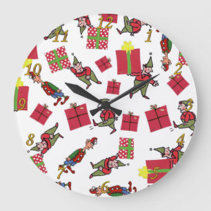 Santa Christmas Elves wall clock
