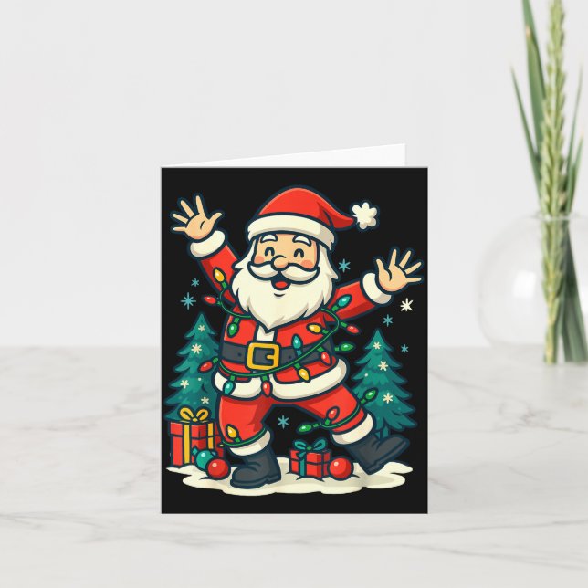 Santa Christmas Festive Jolly Dance Snowy Lights F Card (Front)