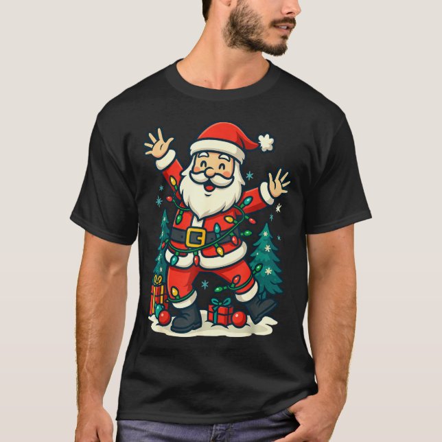 Santa Christmas Festive Jolly Dance Snowy Lights F T-Shirt (Front)