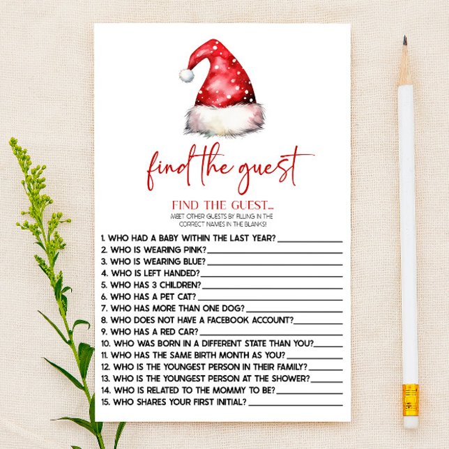 Santa Christmas Find The Guest Baby Shower Game Stationery (Creator Uploaded)