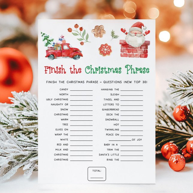Santa Christmas Finish the Christmas Phrases Game Holiday Card (Christmas Party Games)
