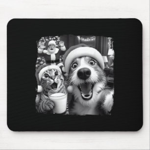 Santa Christmas Funny Cat Taking Selfie Racoon Xma Mouse Pad