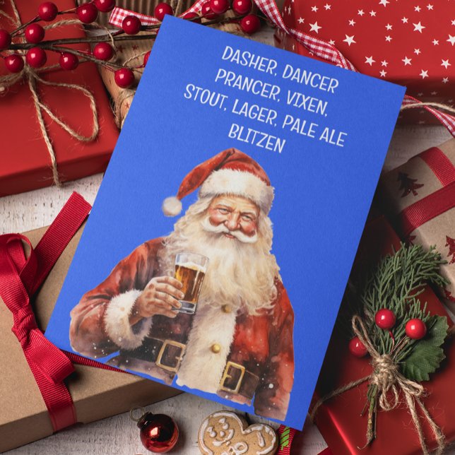 Santa Christmas Funny Reindeer Names Beer Holiday Card (Creator Uploaded)