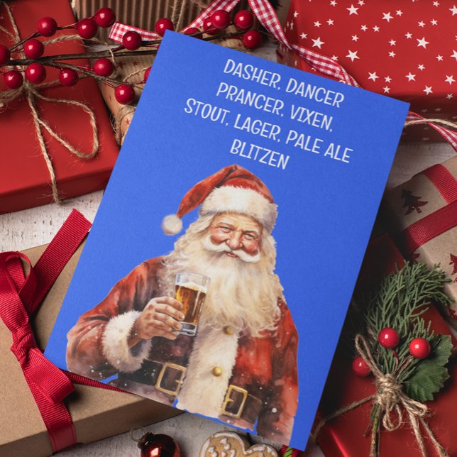 Santa Christmas Funny Reindeer Names Beer Holiday Card (Creator Uploaded)
