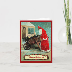 Santa Christmas gardener wheelbarrow greeting card