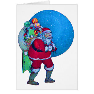 SANTA,CHRISTMAS GIFT SACK AND TOYS IN STARRY SKY