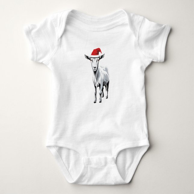Santa Christmas Goat, Holiday Goat  Baby Bodysuit (Front)