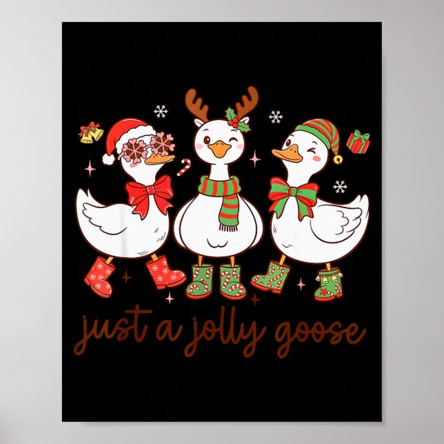 Santa Christmas Goose Just A Jolly Goose Kids Boys Poster (Front)