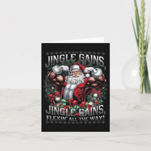 Santa Christmas Gym Workout Jingle Gains Flexin Al Card